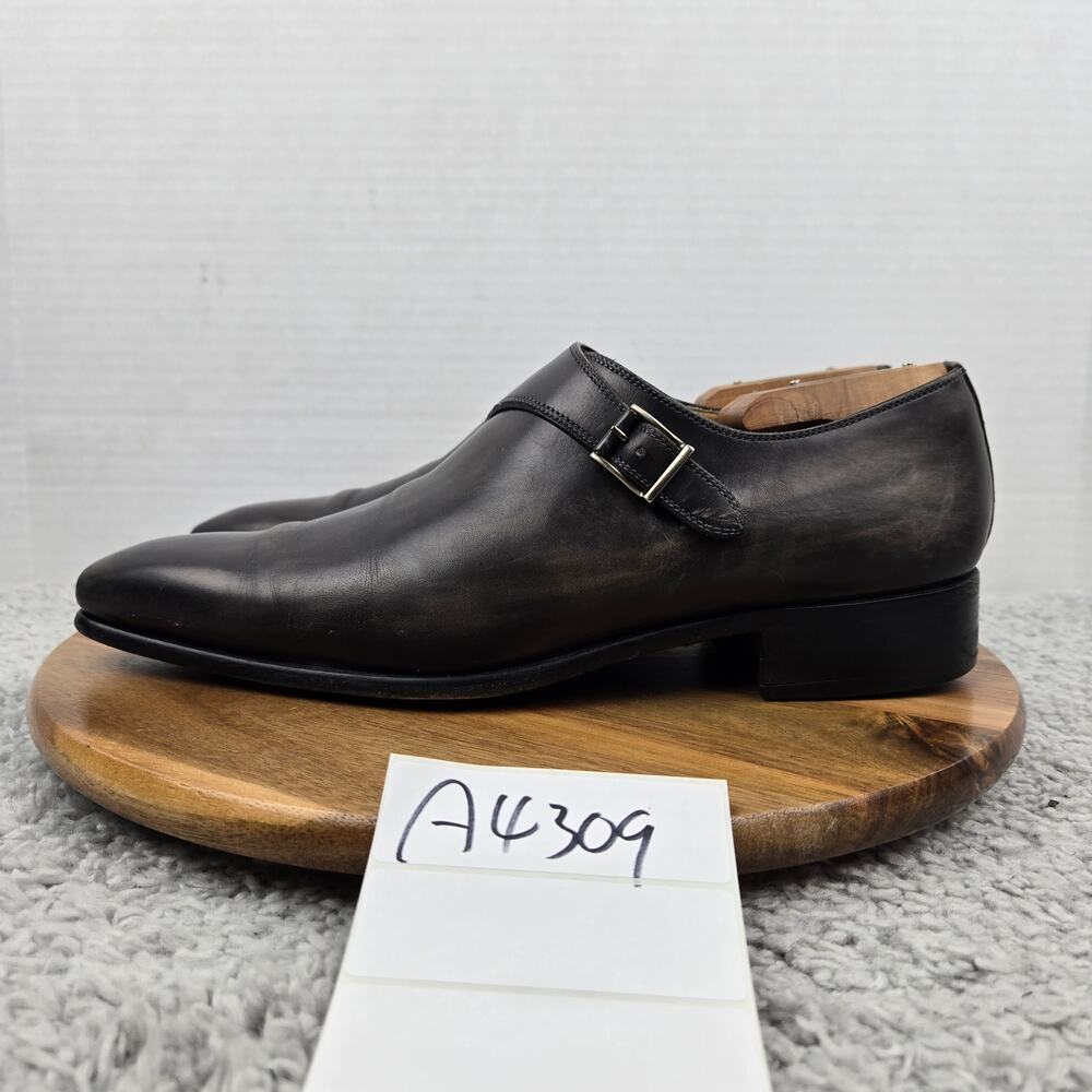 Magnanni Saks Fifth Avenue Men 9M Efren Gray Patina Monk Strap Loafer Dress Shoe